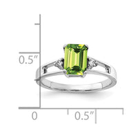 14k White Gold 7x5mm Emerald Cut Peridot AAA Diamond ring