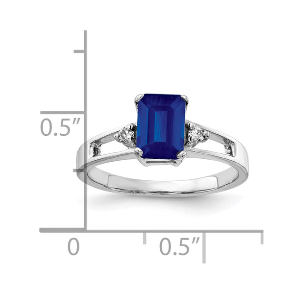 14k White Gold 7x5mm Emerald Cut Sapphire AA Diamond ring