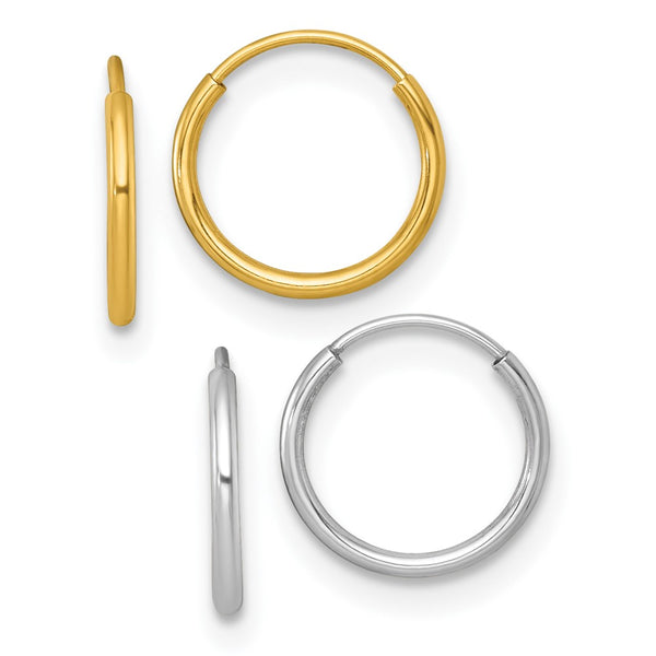 14k Two-tone Set of Two Pairs 1mm Endless Hoop Earrings
